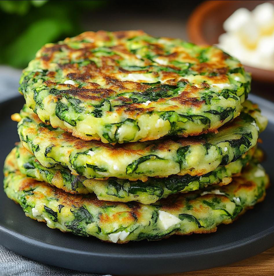 Zucchini Feta Spinach Fritters Recipe With Garlic Tzatziki