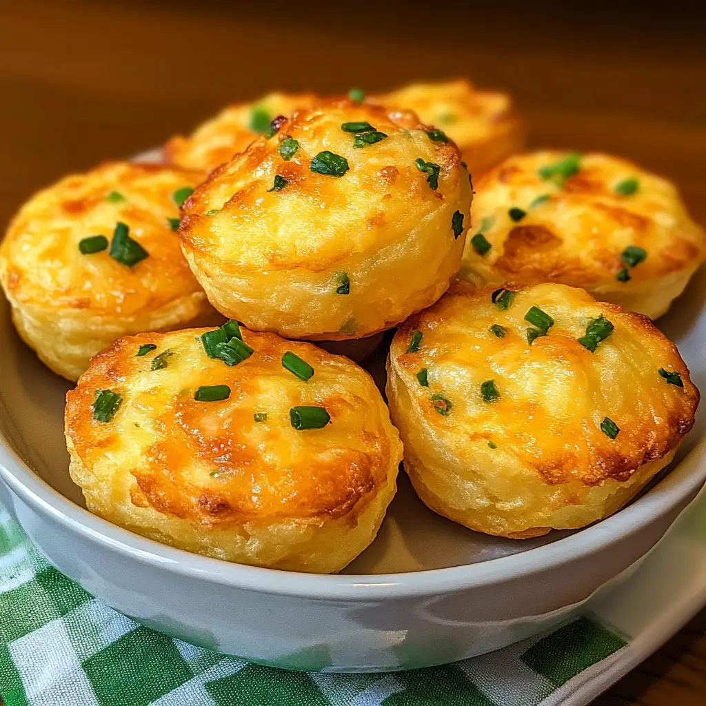 Golden cheesy mashed potato puffs on a wooden tray