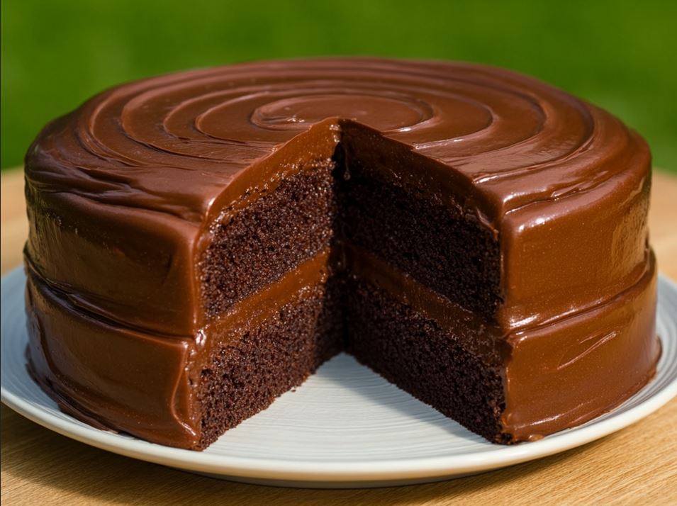 Pouring chocolate cola batter into pans