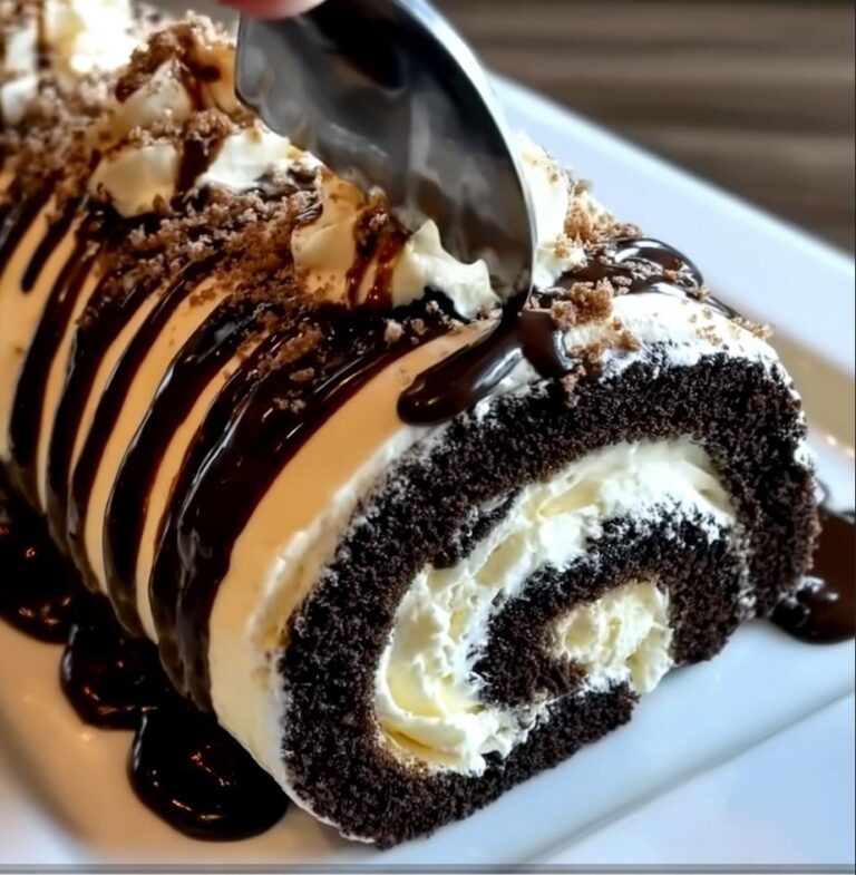 Chocolate Cream Roll Cake with Chocolate Drizzle