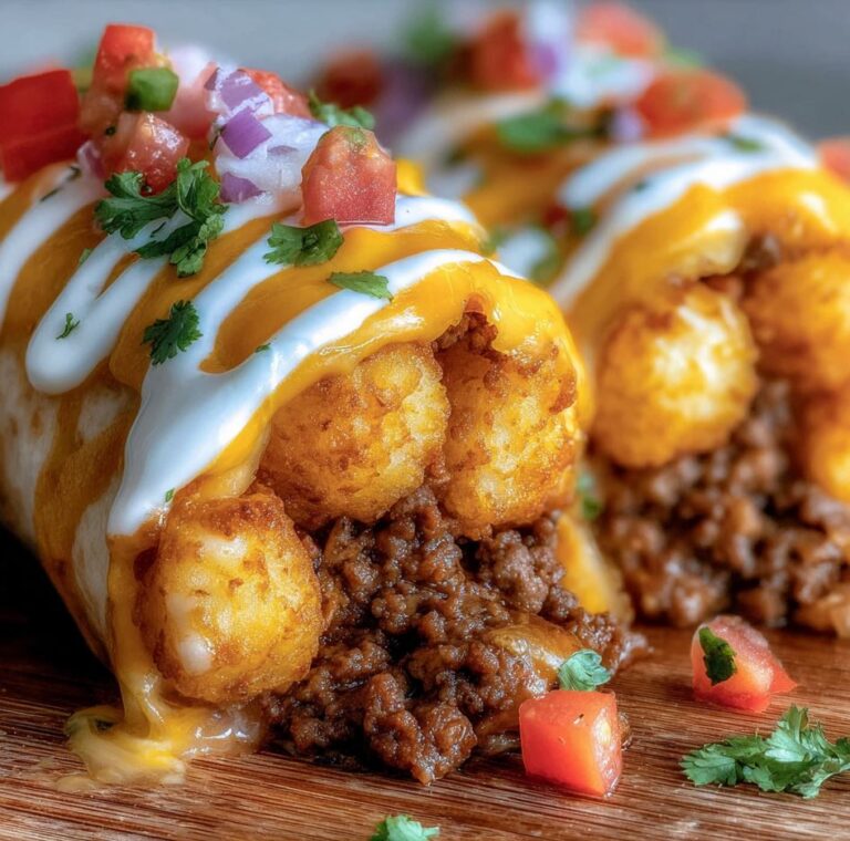 Cheesy Tater Tot Beef Burritos