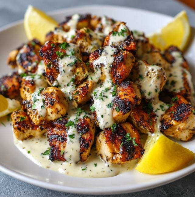 Grilled Chicken Bites with Creamy Garlic Sauce: A Juicy Bite of Comfort You’ll Make on Repeat 2 Grilled Chicken Bites with Creamy Garlic SauceA Juicy Bite of Comfort