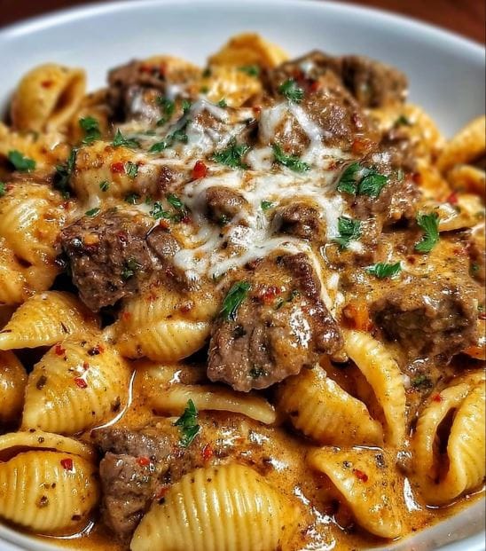 Creamy Paprika Steak and Shells