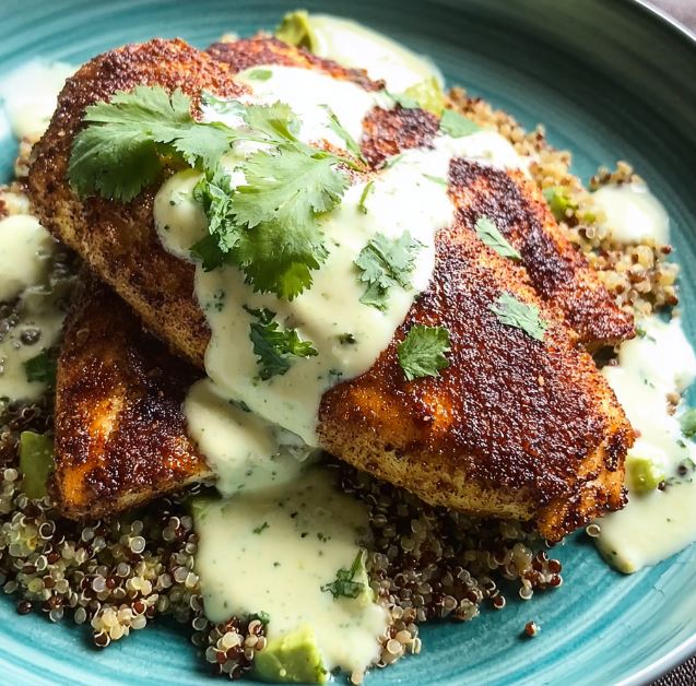 Blackened Chicken with Creamy Avocado Salsa