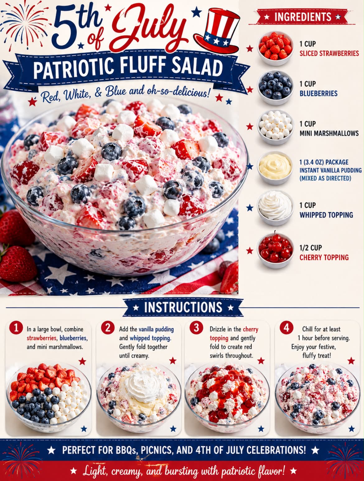 Celebrate 5th of July with Patriotic Fluff Salad ๐บ๐ธ 1 5th of July Patriotic Fluff Salad ๐บ๐ธ