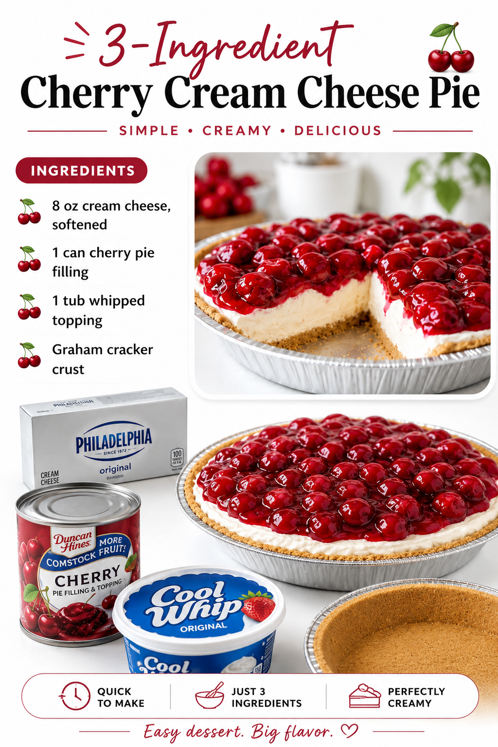 3-Ingredient Cherry Cream Cheese Pie 1 3-Ingredient Cherry Cream Cheese Pie