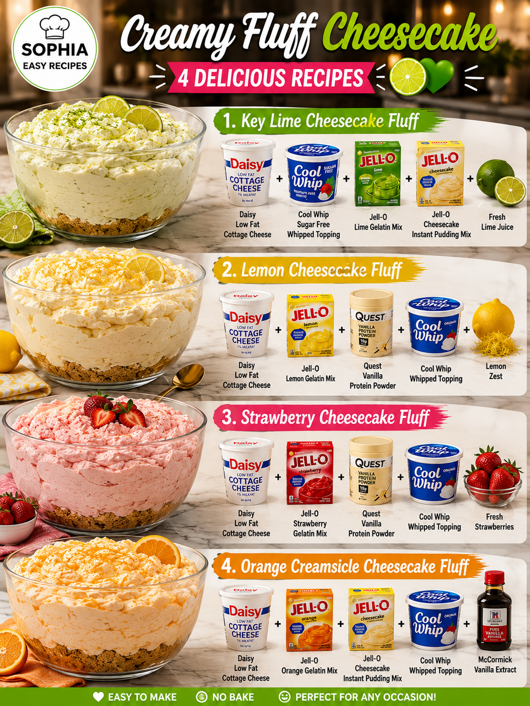 4 Delicious Creamy Fluff Cheesecake Recipes 1 Four creamy fluff cheesecake recipes displayed together