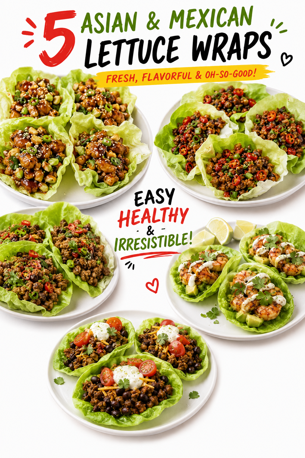 5 Asian & Mexican Lettuce Wraps: Fresh, Flavorful & Oh-So-Good! 1 Five Asian and Mexican lettuce wrap recipes with fresh ingredients
