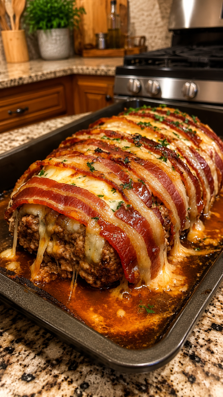 Bacon-Wrapped Cheesy Meatloaf