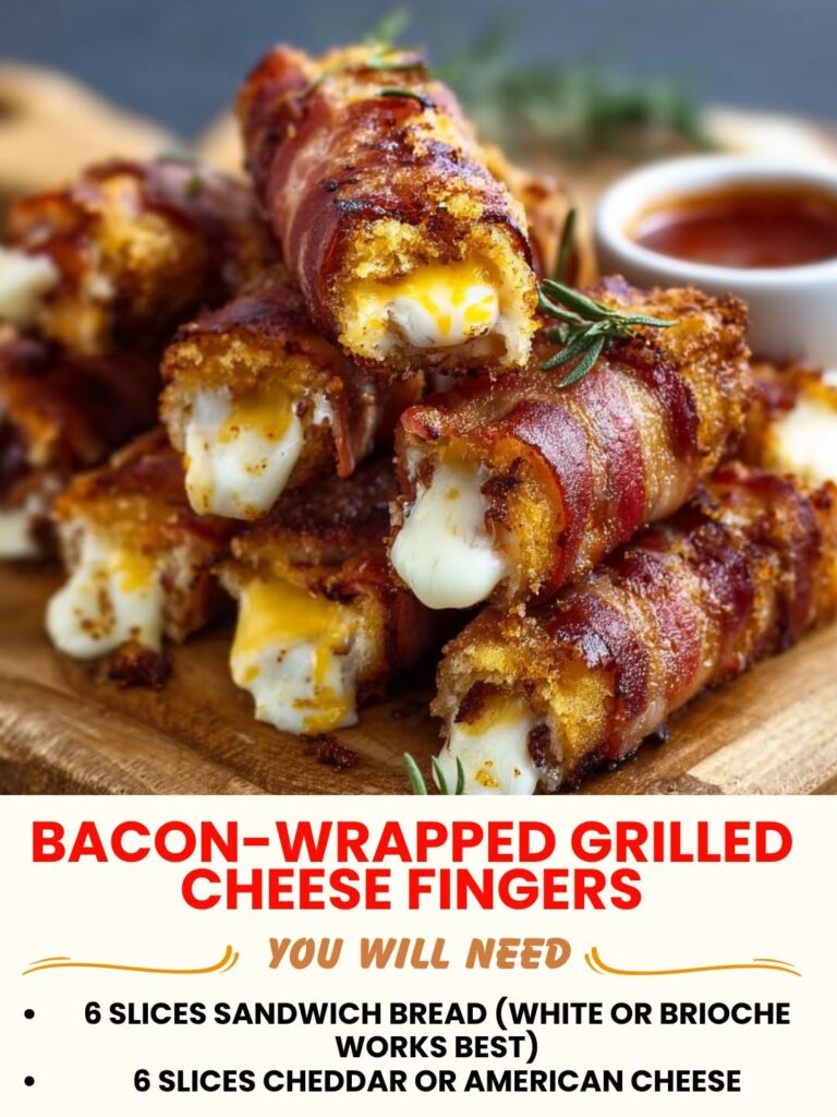 Bacon-wrapped grilled cheese fingers stacked together