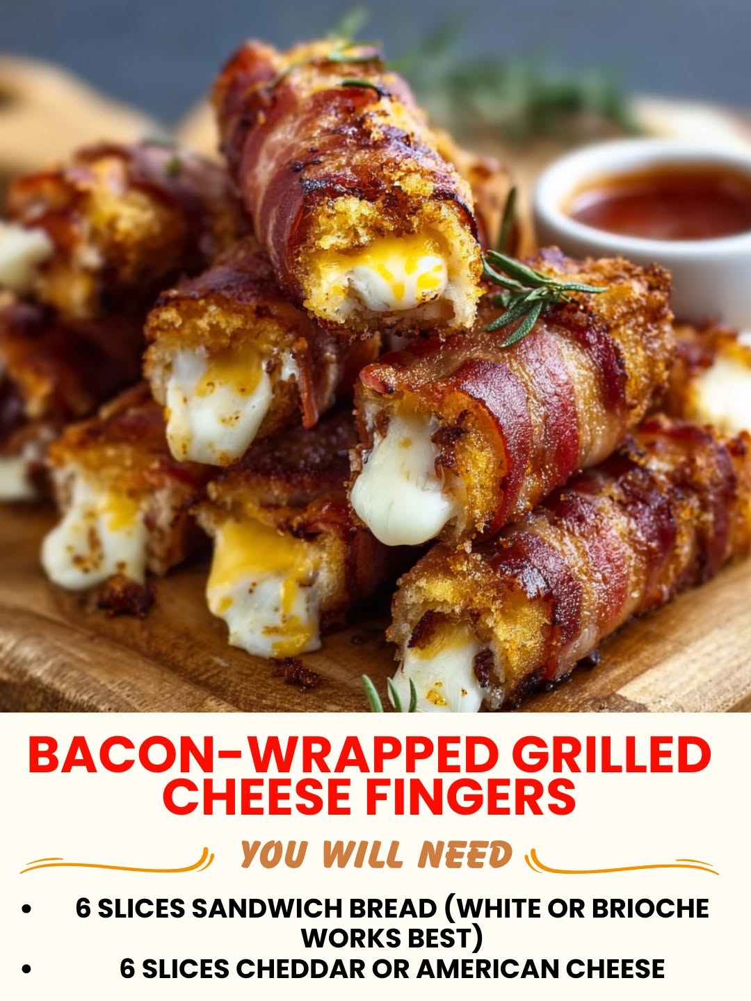 Bacon-Wrapped Grilled Cheese Fingers 1 Bacon-wrapped grilled cheese fingers stacked together