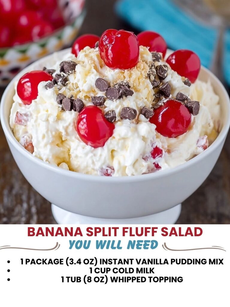 Banana Split Fluff Salad in a serving bowl