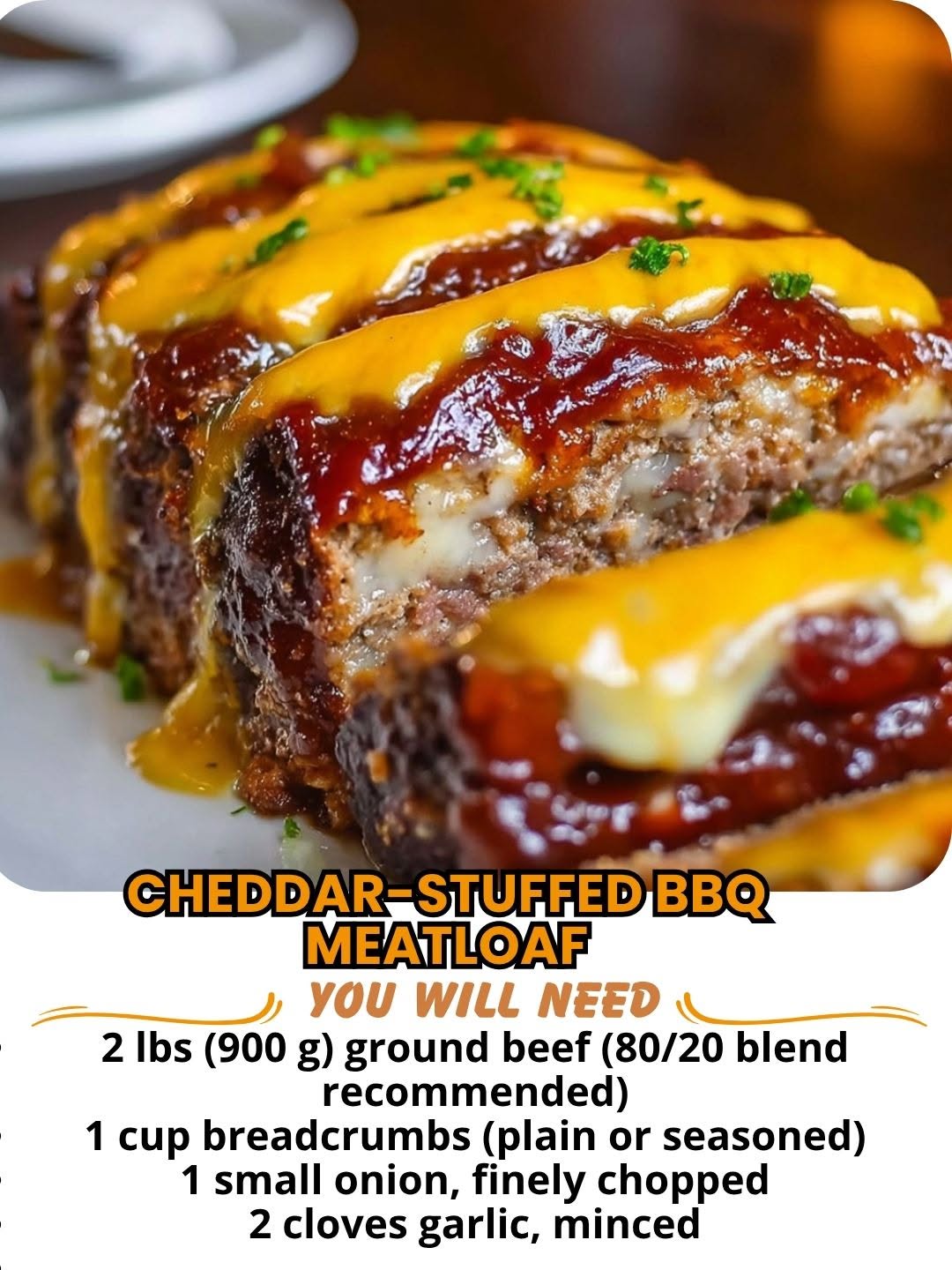Cheddar-Stuffed BBQ Meatloaf 1 Cheddar-Stuffed BBQ Meatloaf with melted cheese and BBQ glaze