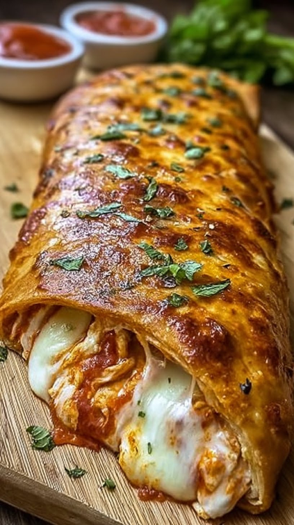Cheesy Baked Calzone with Marinara Sauce