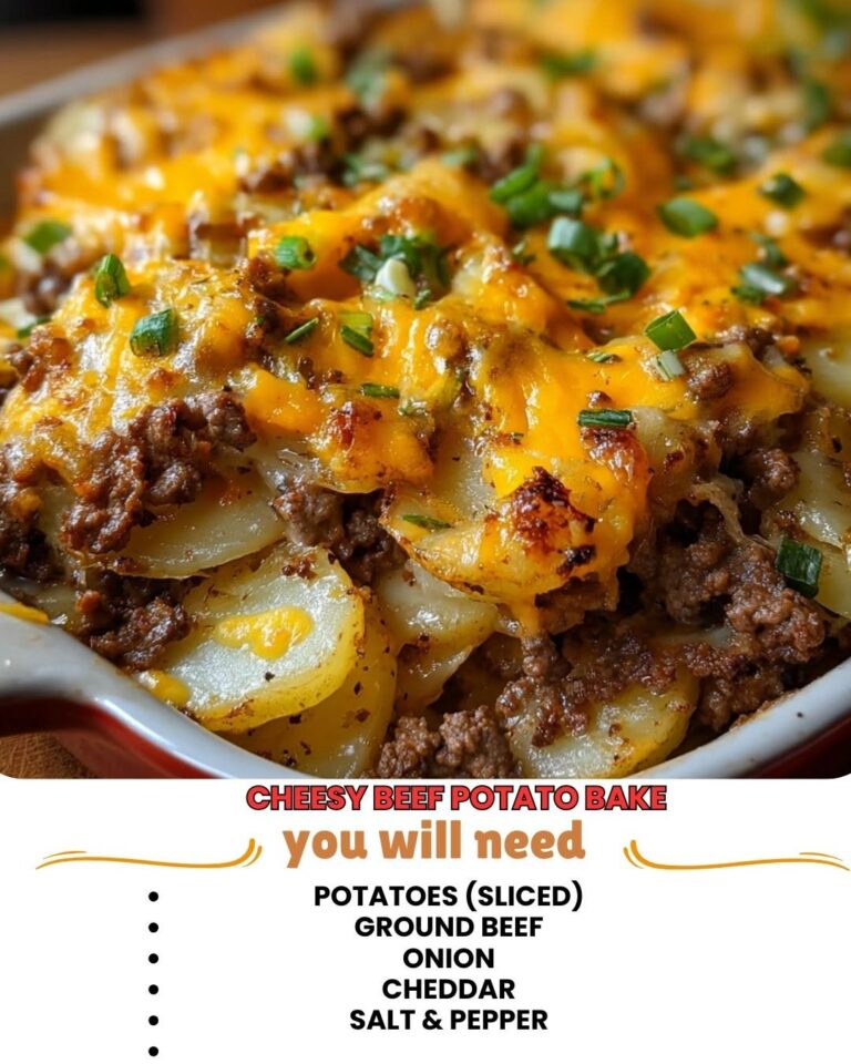 Cheesy beef potato bake casserole with melted cheese topping