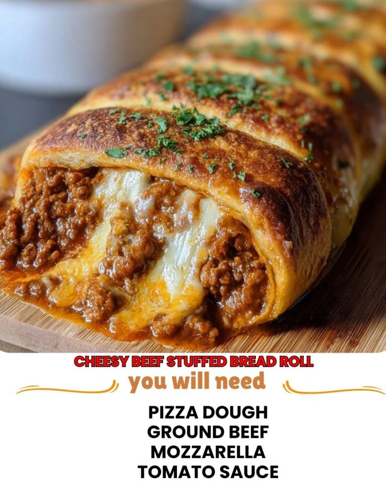 Cheesy Beef Stuffed Bread Roll sliced to show melted cheese and beef filling