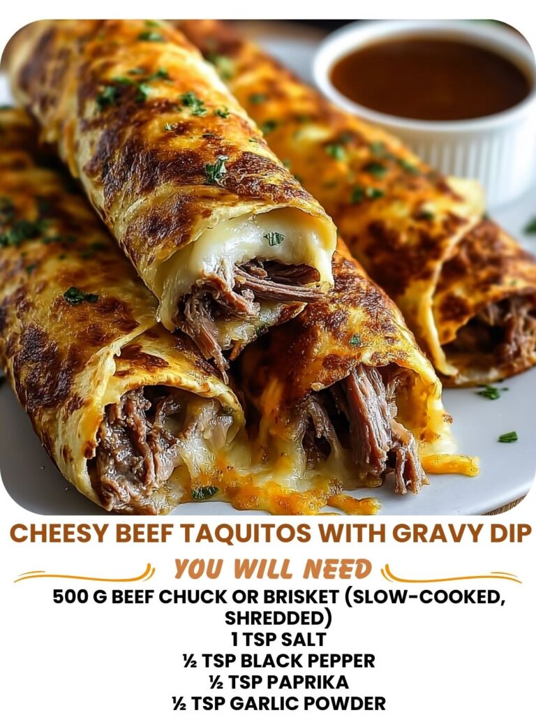Cheesy Beef Taquitos with Gravy Dip