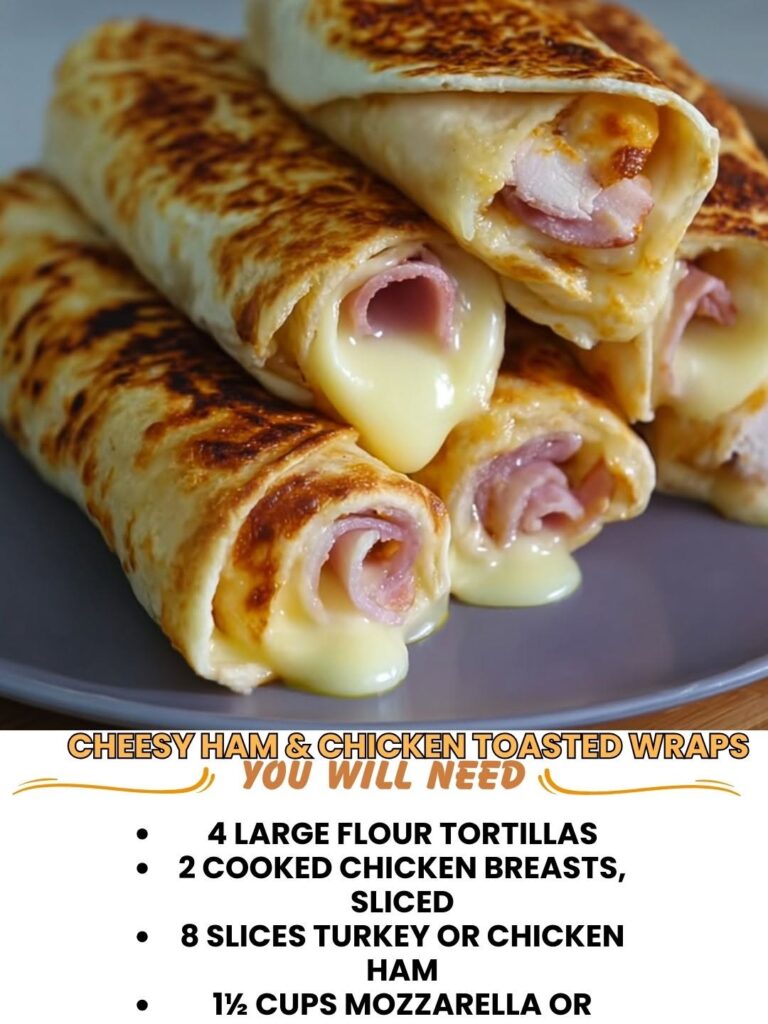 Cheesy ham and chicken toasted wraps on a plate