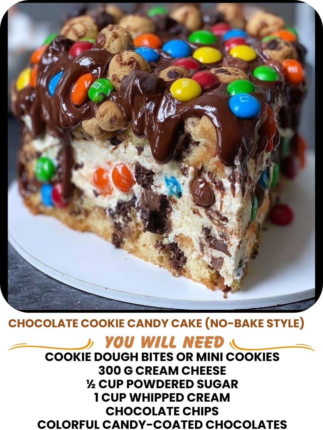 Chocolate Cookie Candy Cake (No-Bake Style) 1 Chocolate Cookie Candy Cake (No-Bake Style)