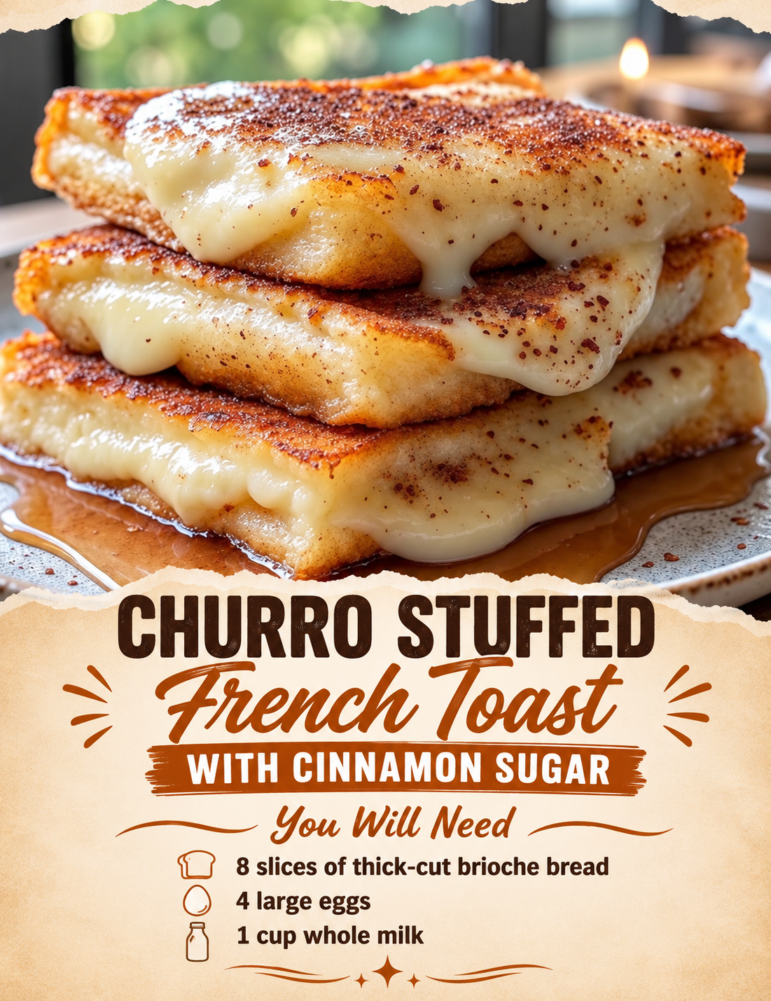 Churro Stuffed French Toast with Cinnamon Sugar 1 Churro Stuffed French Toast with Cinnamon Sugar