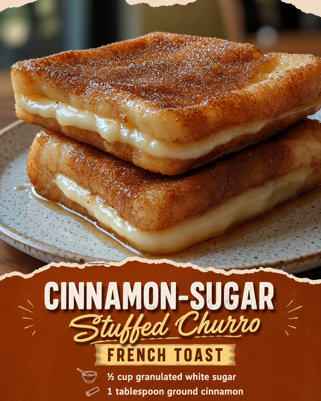 Cinnamon-Sugar Stuffed Churro French Toast 1 Cinnamon-Sugar Stuffed Churro French Toast