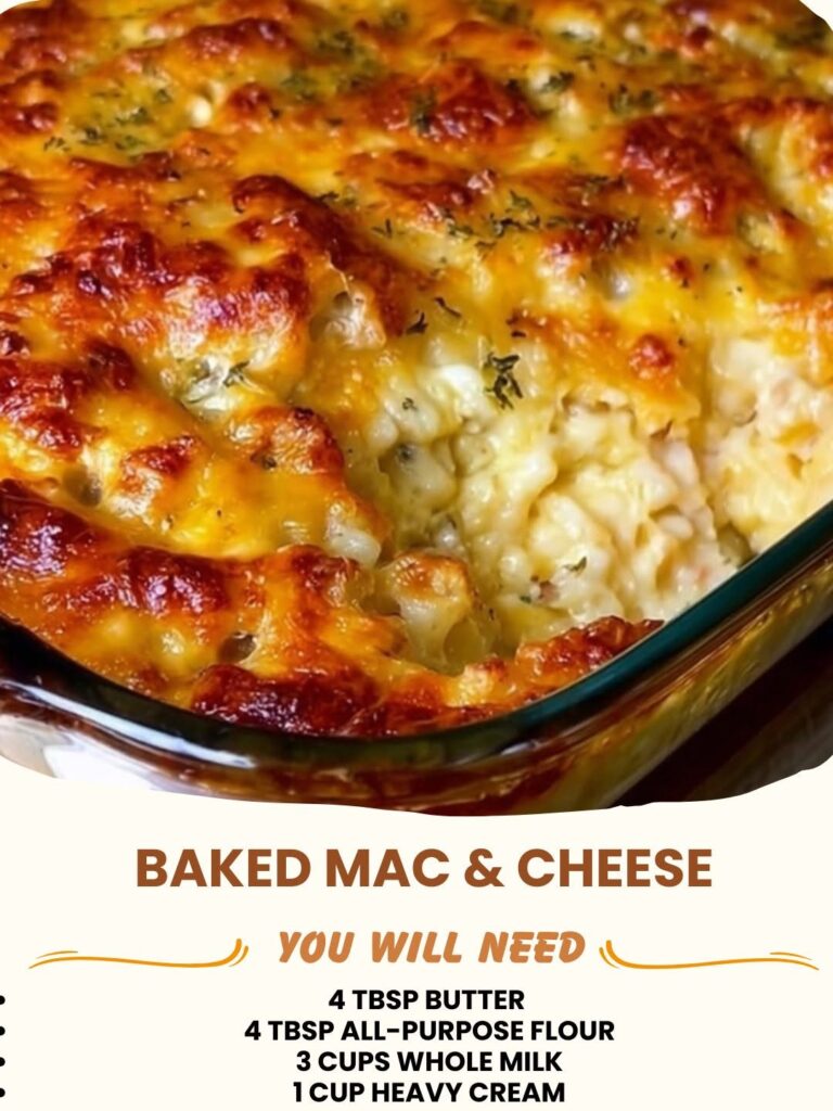 Classic Baked Mac & Cheese in a baking dish