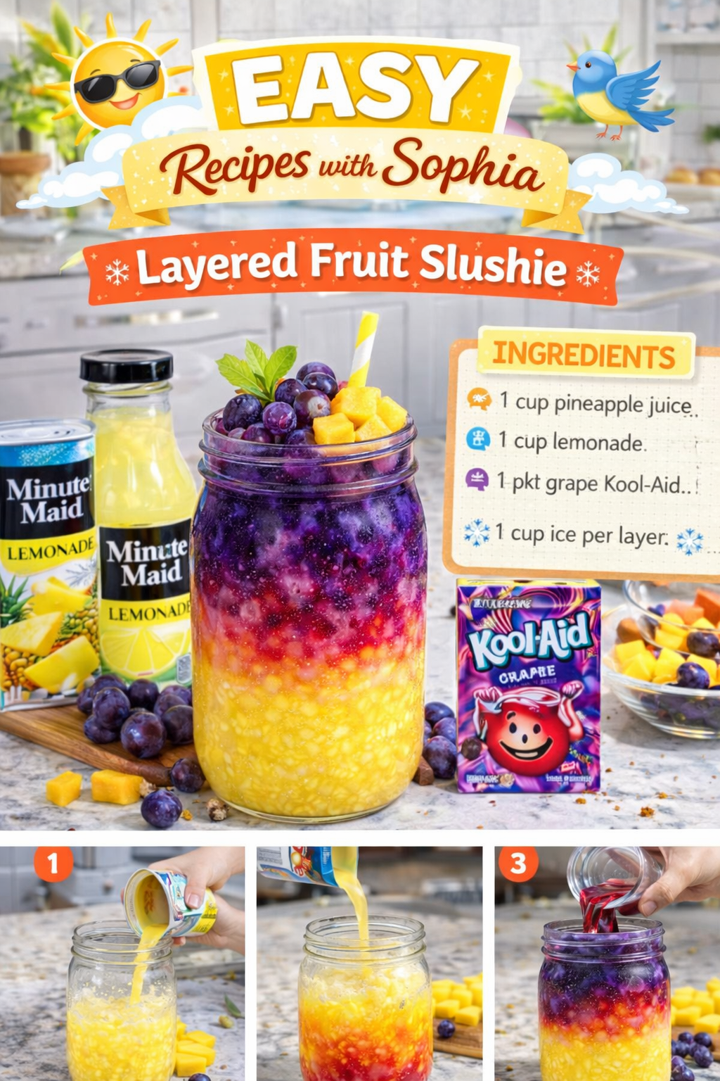 Layered Fruit Slushie Recipe | Refreshing & Colorful 1 Layered Fruit Slushie
