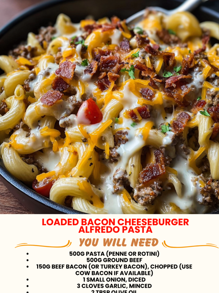Loaded Bacon Cheeseburger Alfredo Pasta