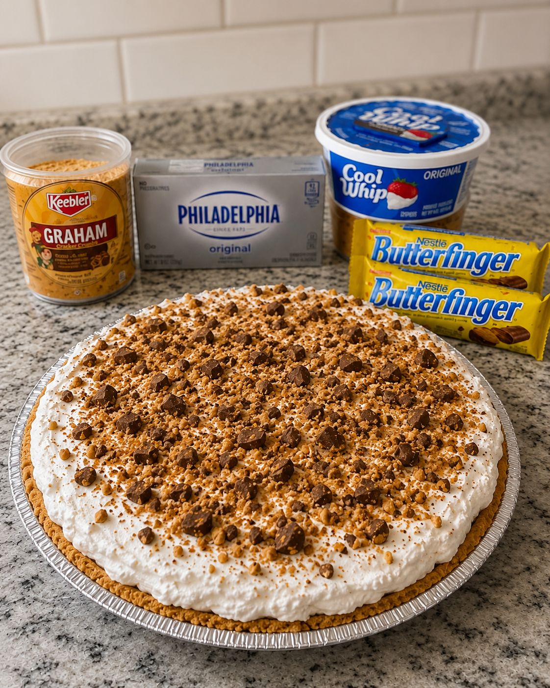 No Bake Butterfinger Cream Cheese Pie