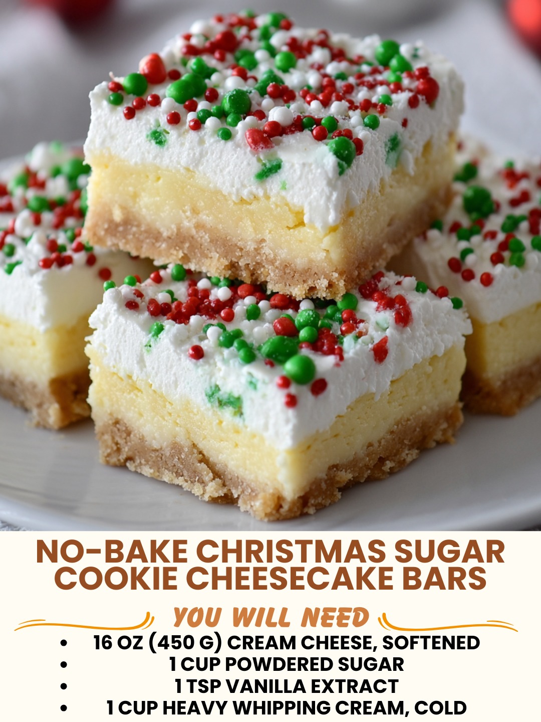 No-Bake Christmas Sugar Cookie Cheesecake Bars 1 No-Bake Christmas Sugar Cookie Cheesecake Bars