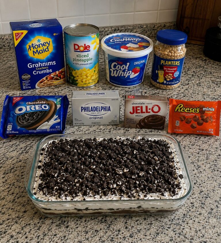 No-Bake Oreo Dessert with Pineapple and Peanut Topping