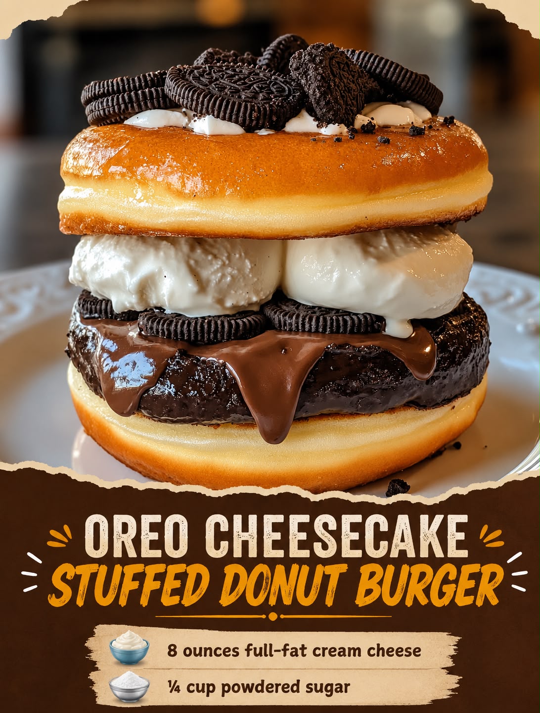 Oreo Cheesecake Stuffed Donut Burger