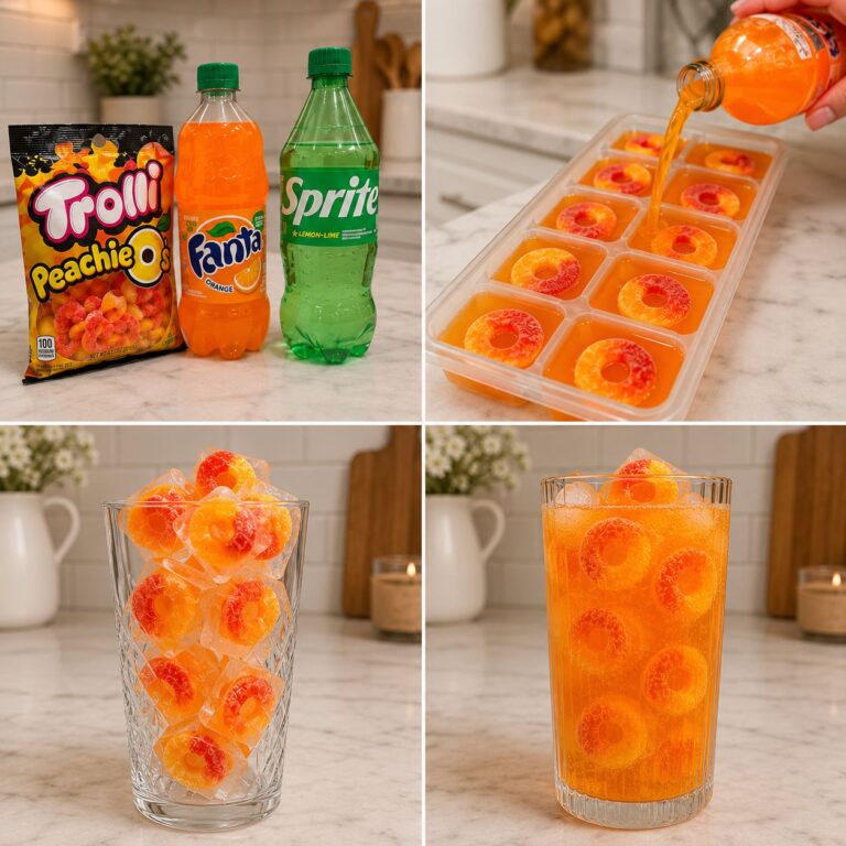 Peach Gummy Candy Ice Cube Soda Drink