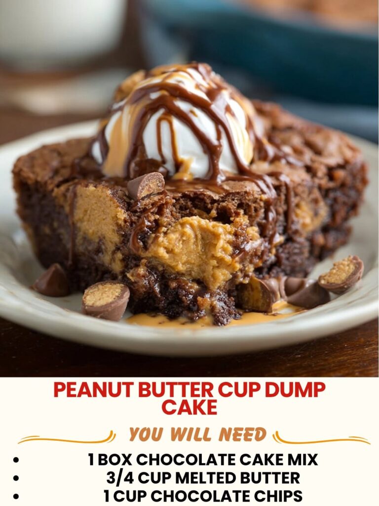Peanut Butter Cup Dump Cake in baking dish