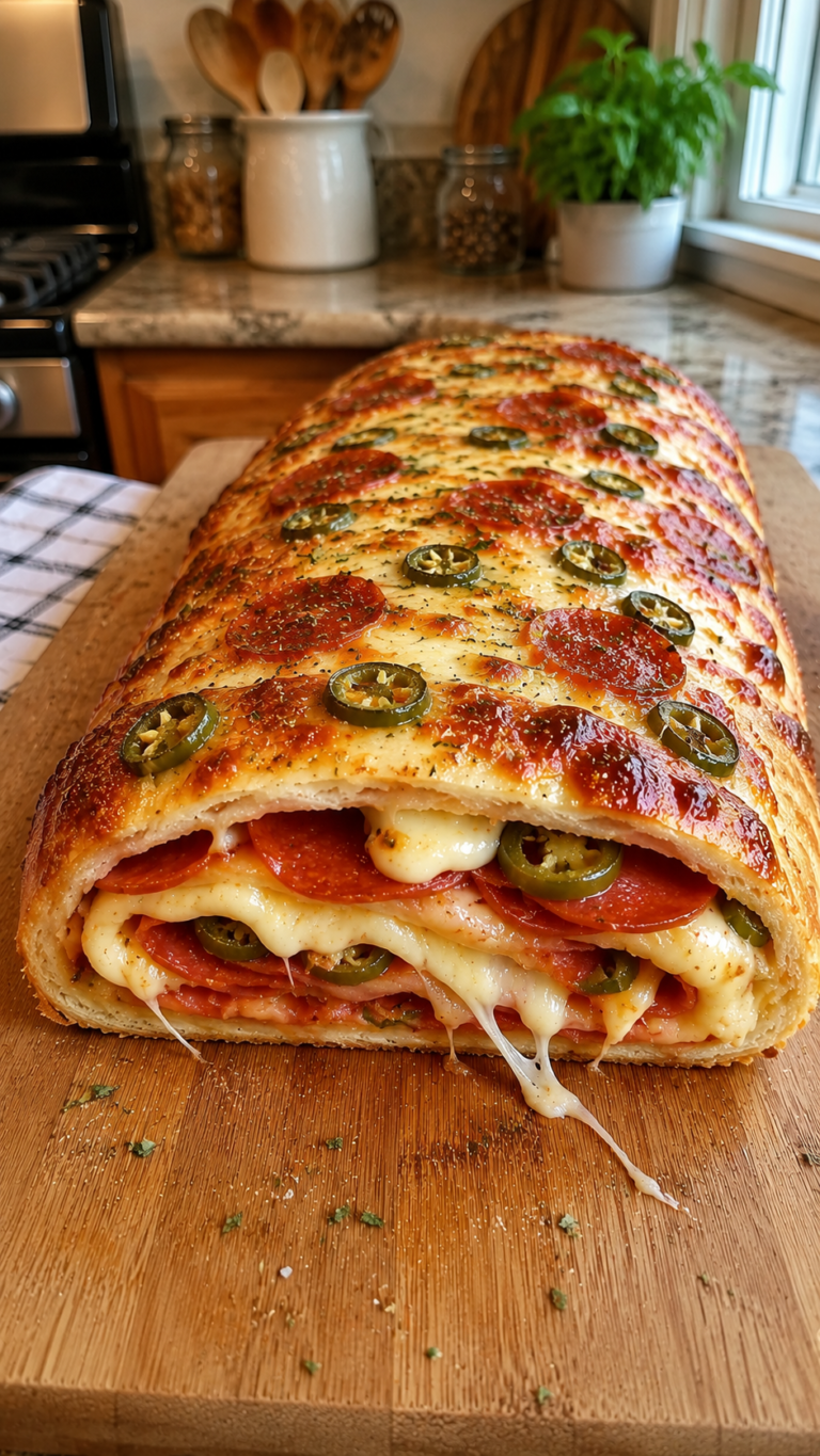 Pepperoni and Jalapeño Stuffed Pizza Roll