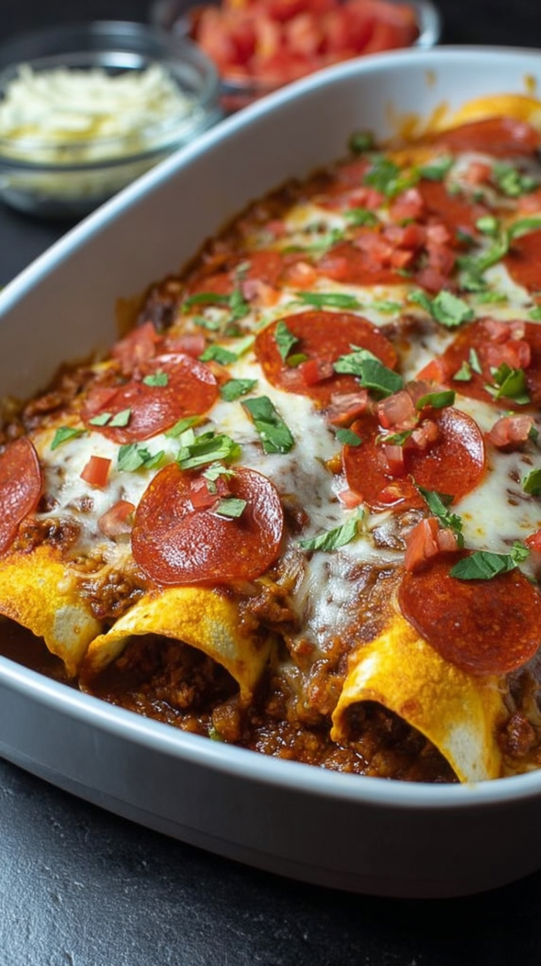 Pepperoni Enchiladas with Melted Cheese
