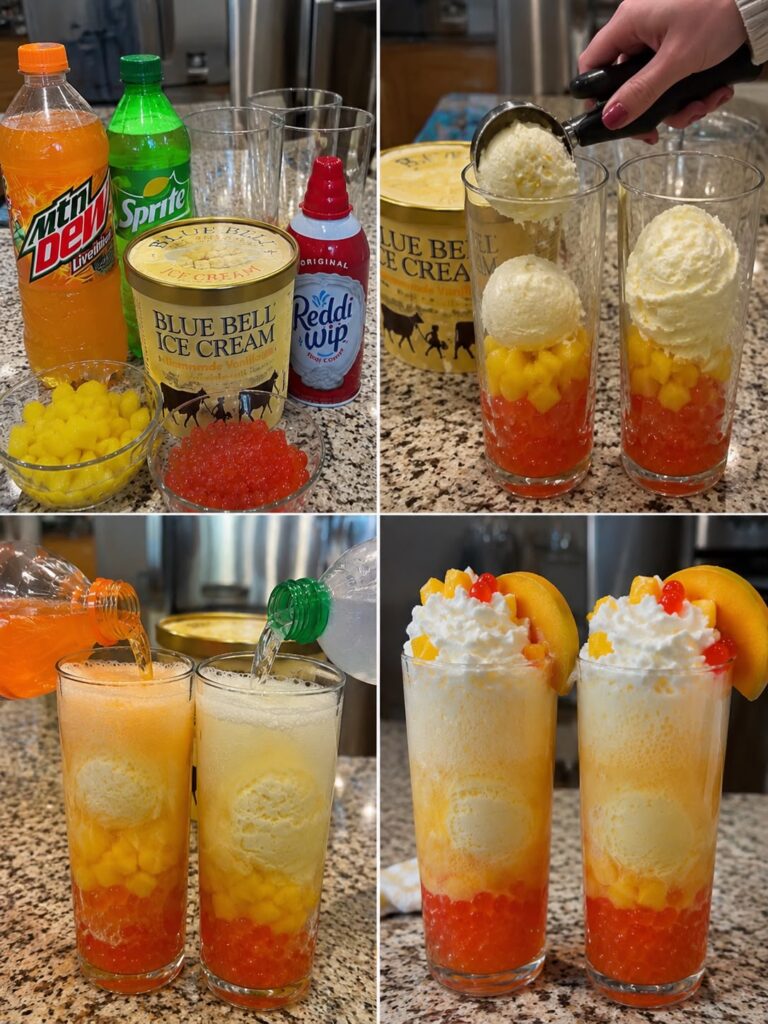 Refreshing Mountain Dew and Sprite Ice Cream Float