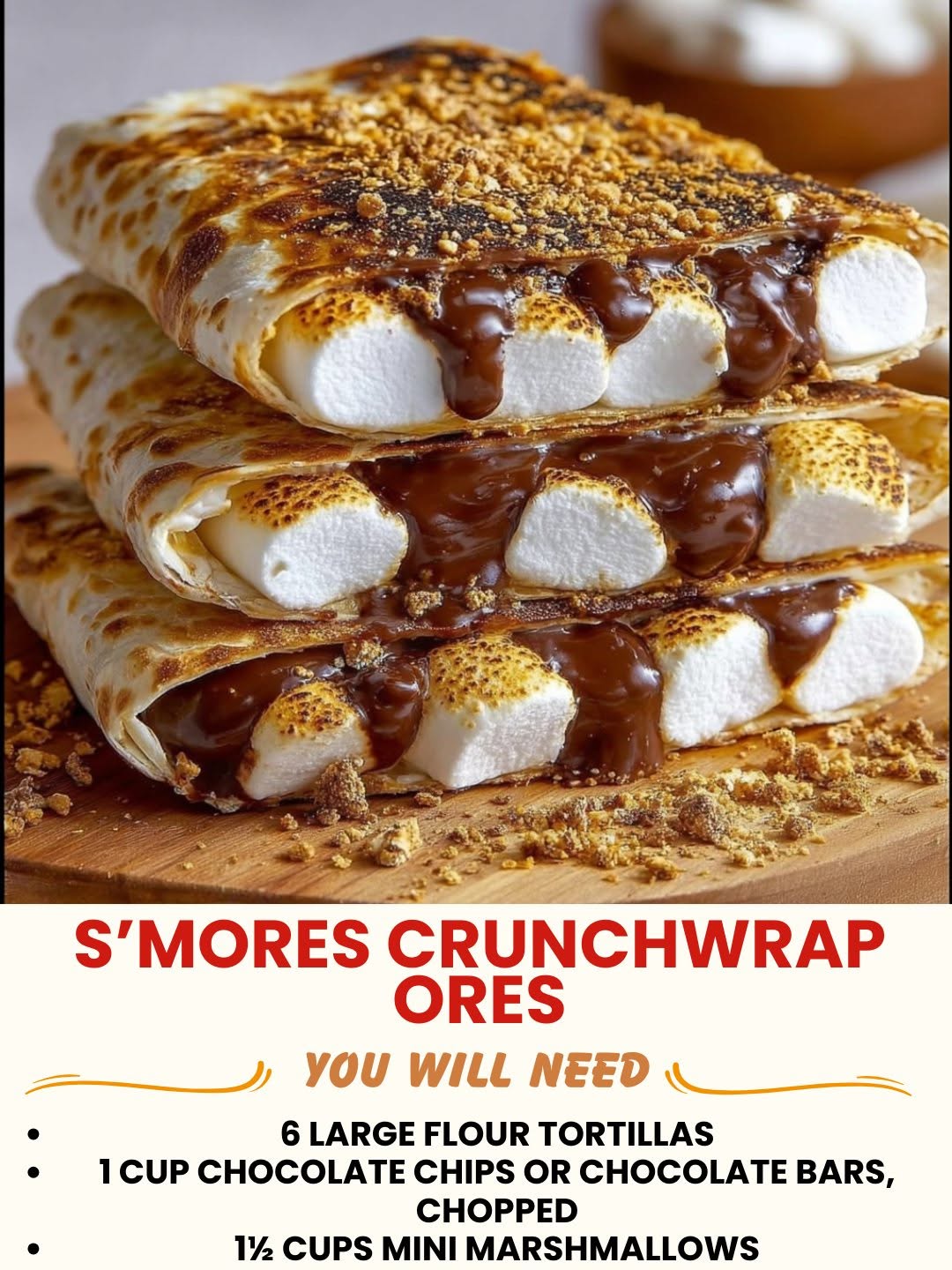 S'mores Crunchwrap with melted chocolate and marshmallow