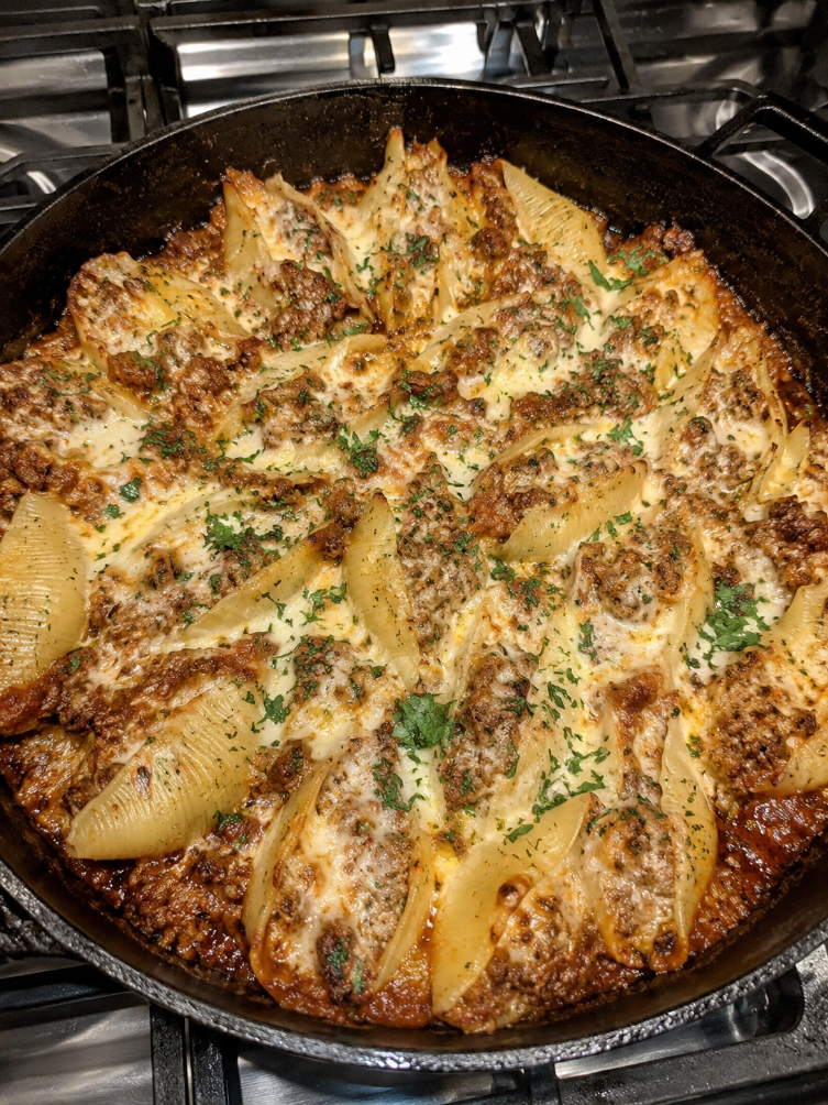 Skillet Baked Ziti with Meat Sauce and Cheese