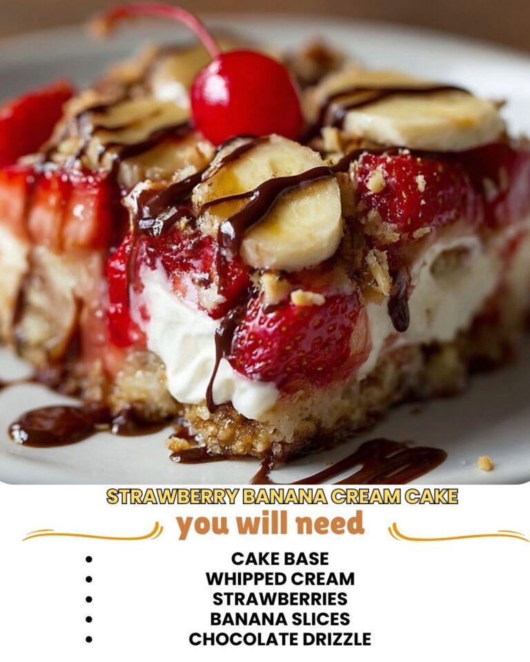 Strawberry banana cream cake with fresh fruit topping