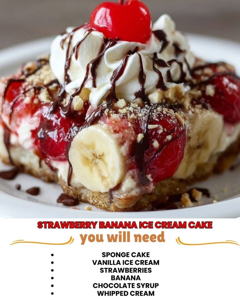 Strawberry banana ice cream cake with fresh fruit toppings