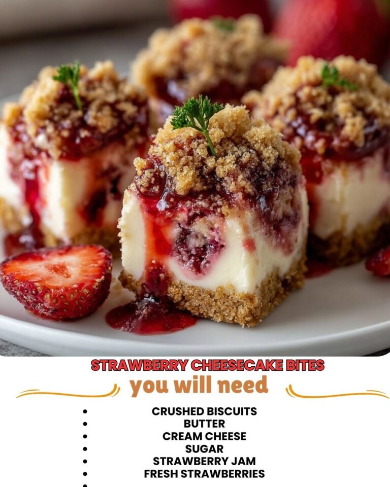 Strawberry Cheesecake Bites stacked together showing creamy filling and strawberry topping