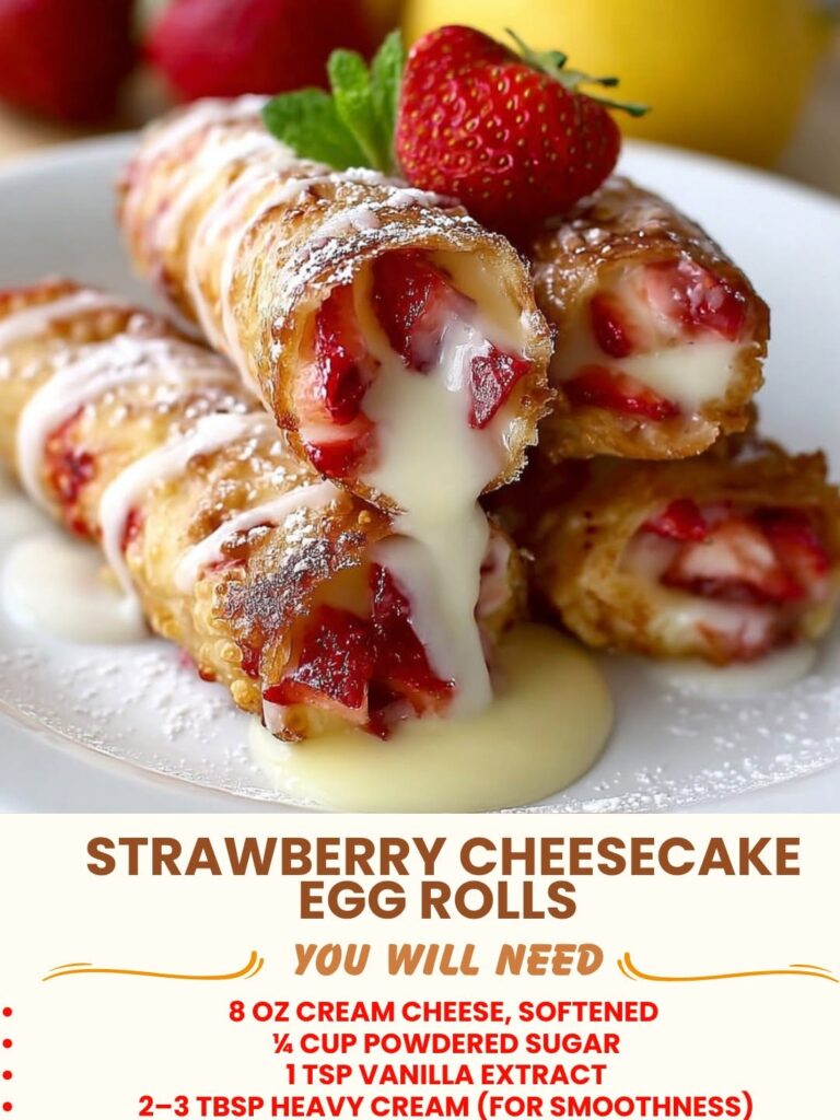 Strawberry cheesecake egg rolls with crispy golden exterior