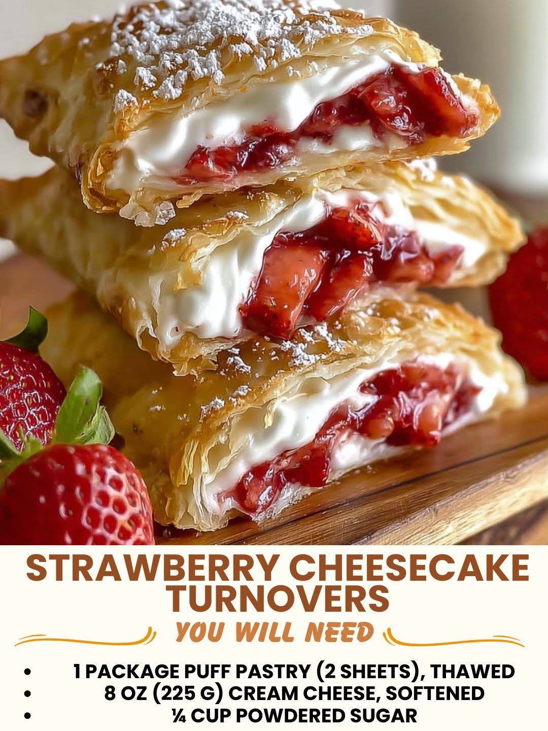 Strawberry Cheesecake Turnovers 1 Strawberry cheesecake turnovers with flaky pastry and strawberry filling