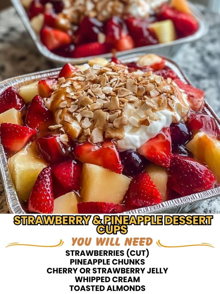 Strawberry and pineapple dessert cups with fresh fruit