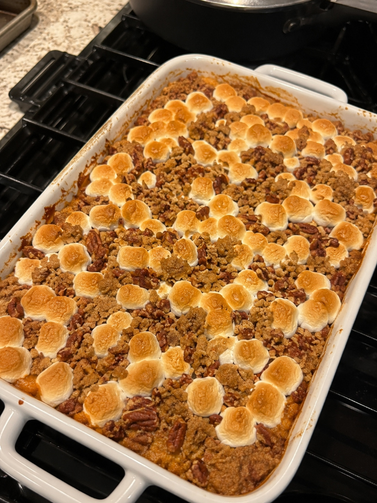 Sweet Potato Casserole with Pecan Streusel & Marshmallows 1 Sweet Potato Casserole with Pecan Streusel & Marshmallows