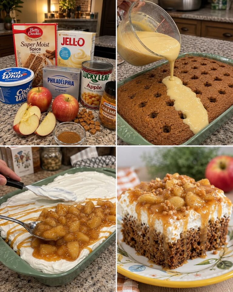 Apple Spice Poke Cake with Caramel Topping
