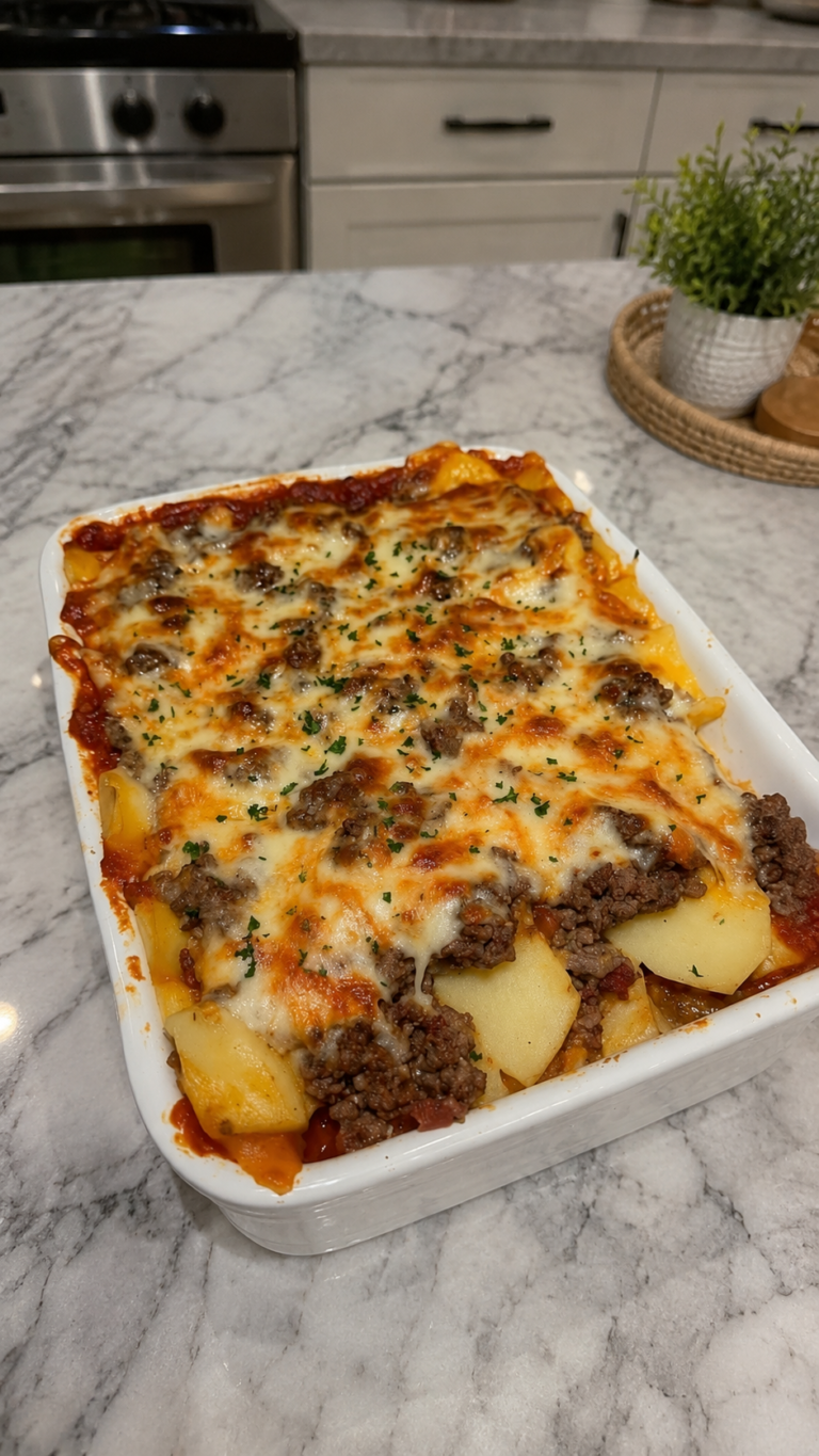 Baked Potato Casserole with Ground Beef and Cheese
