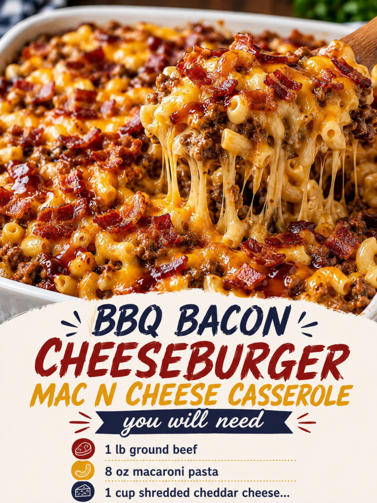BBQ Bacon Cheeseburger Mac N Cheese Casserole