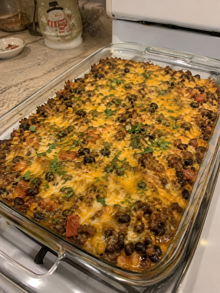 Cheesy Beef & Black Bean Protein Casserole
